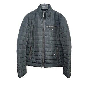Williams & Kent M Leather Trimmed Puffer‎ Jacket Coat Zip Up Winter Quilted EUC